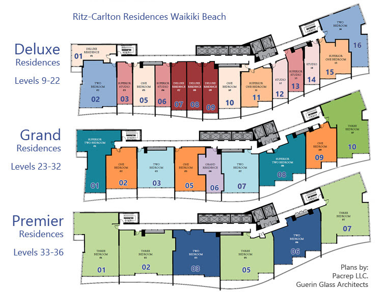 リッツカールトン・ワイキキのタワー１のフロアプラン